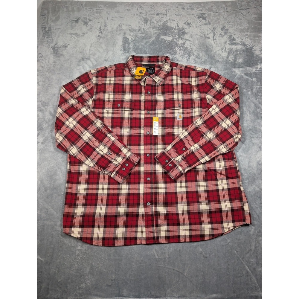 Carhartt Shirt Mens 2XL Red Plaid Flannel Long Sleeve Button Up Workwear